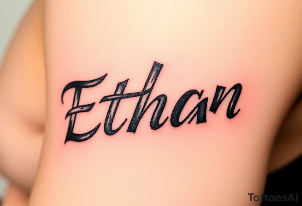The name Ethan in different writing styles tattoo idea