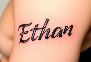 The name Ethan in different writing styles tattoo idea