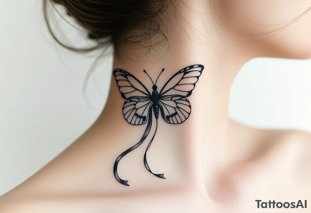 ethereal butterfly with flowing silk ribbons in moonlight tattoo idea