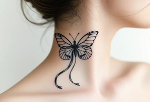 ethereal butterfly with flowing silk ribbons in moonlight tattoo idea