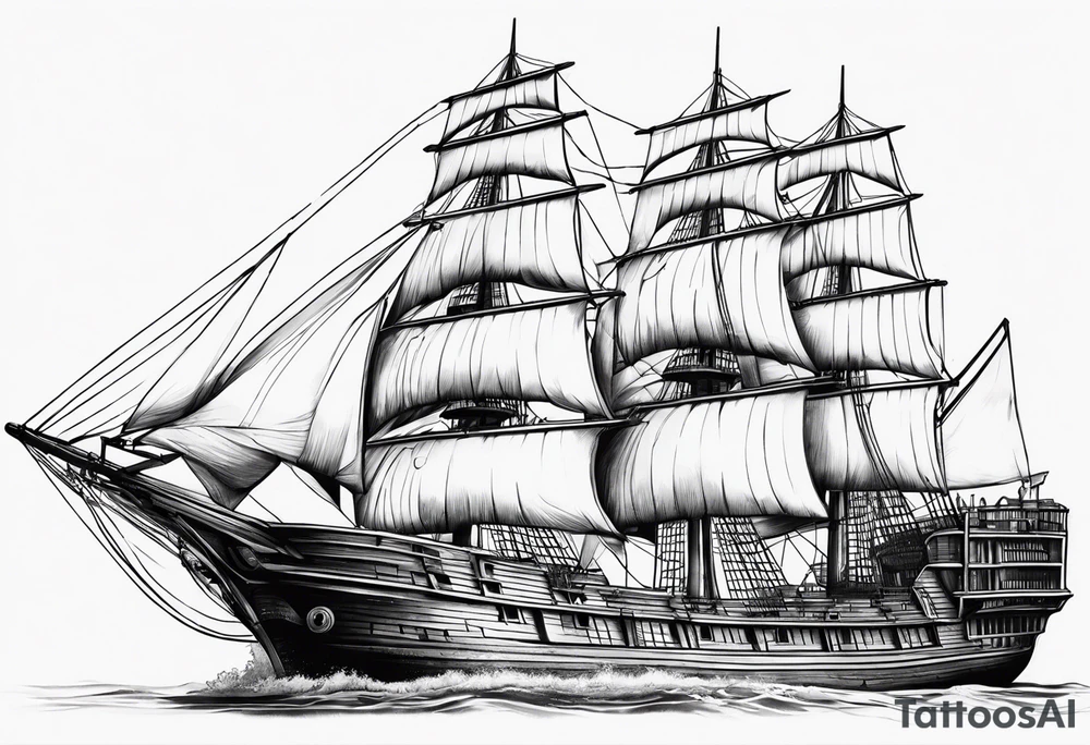 large wooden ship facing right tattoo idea