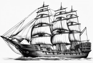 large wooden ship facing right tattoo idea