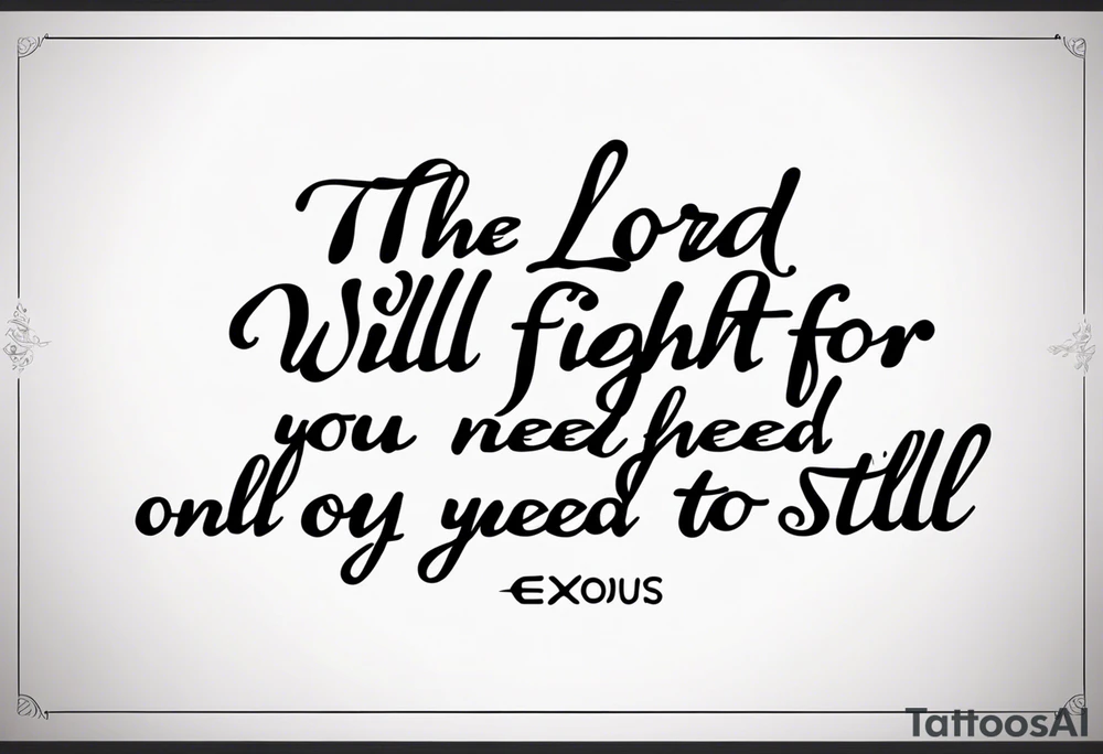 In cursive ”The Lord will fight for you; you need only to be still.”“
‭‭Exodus‬ ‭14‬:‭14‬ ‭NIV‬ tattoo idea