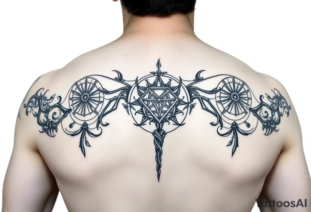 Norse sleeve tattoo which include web of wyrd, ÆGISHJÁLMR, Vegvisir, Yggdrasil, tattoo idea