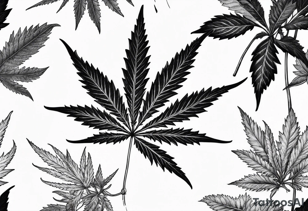 Cannabis plant botanical tattoo idea