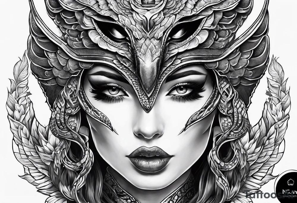 snake head wings on moth tattoo idea