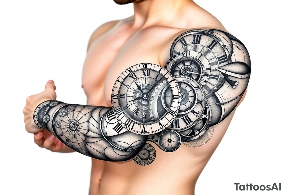 vintage roman numerals within ornate clockwork mechanism tattoo idea