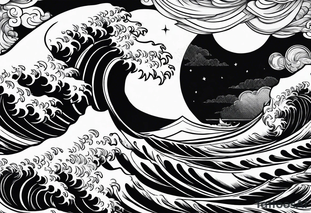 god, stormy sea, full length tattoo idea