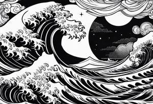 god, stormy sea, full length tattoo idea