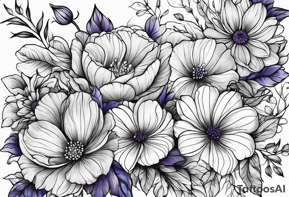 Blue yellow and purple flowers arm sleeve tattoo idea Blue yellow and purple flowers arm sleeve tattoo idea