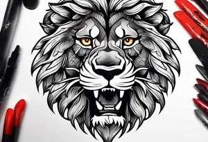 Create an oak tree in the shape of a roaring lion tattoo idea