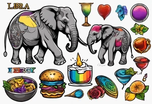 Libra, Massachusetts, elephant, pride colors, music, food tattoo idea