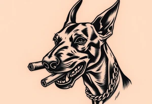 Angry doberman with a cigar and gold chain tattoo idea