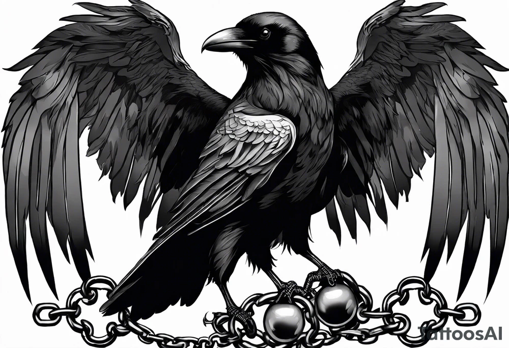 A raven with two skulls hanging from its talons by an old chain tattoo idea