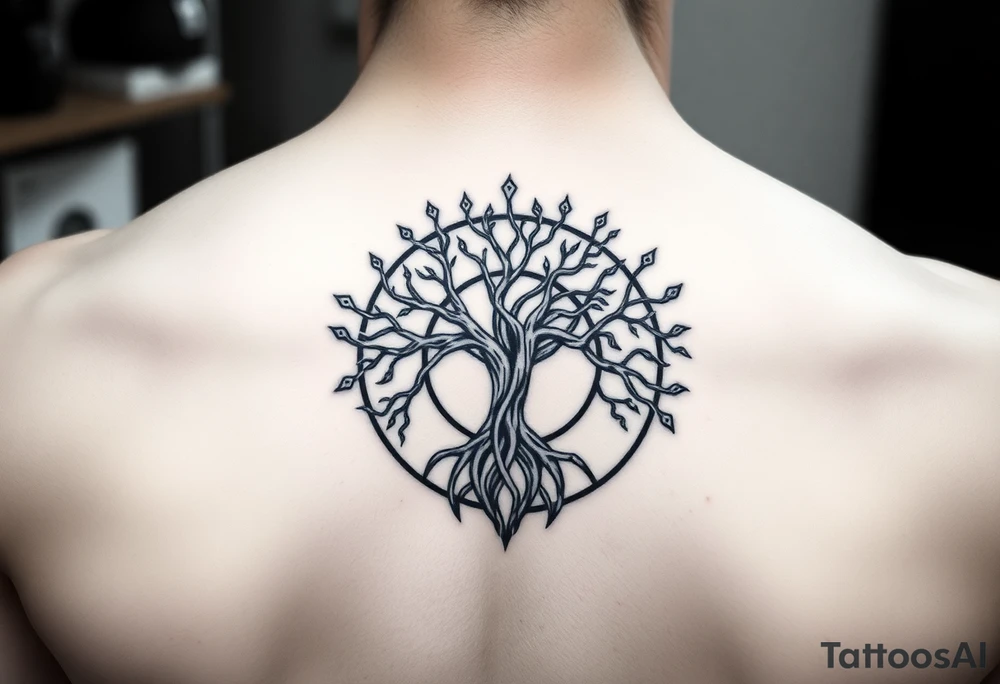 yggadrisl tree of life with circle tattoo idea