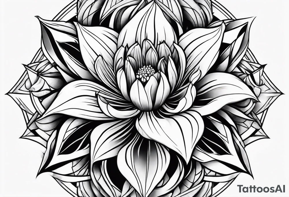 Geometric fire Lily sleeve tattoo idea