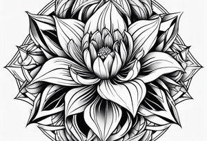 Geometric fire Lily sleeve tattoo idea