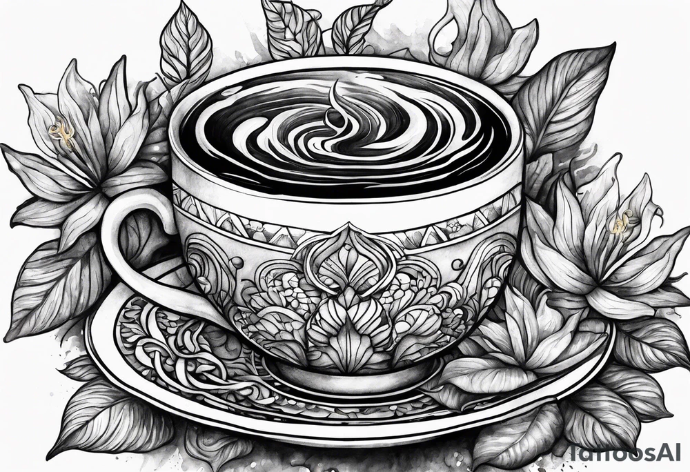 Ayahuasca mushrooms like a cup of tea tattoo idea