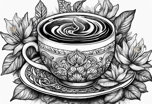 Ayahuasca mushrooms like a cup of tea tattoo idea