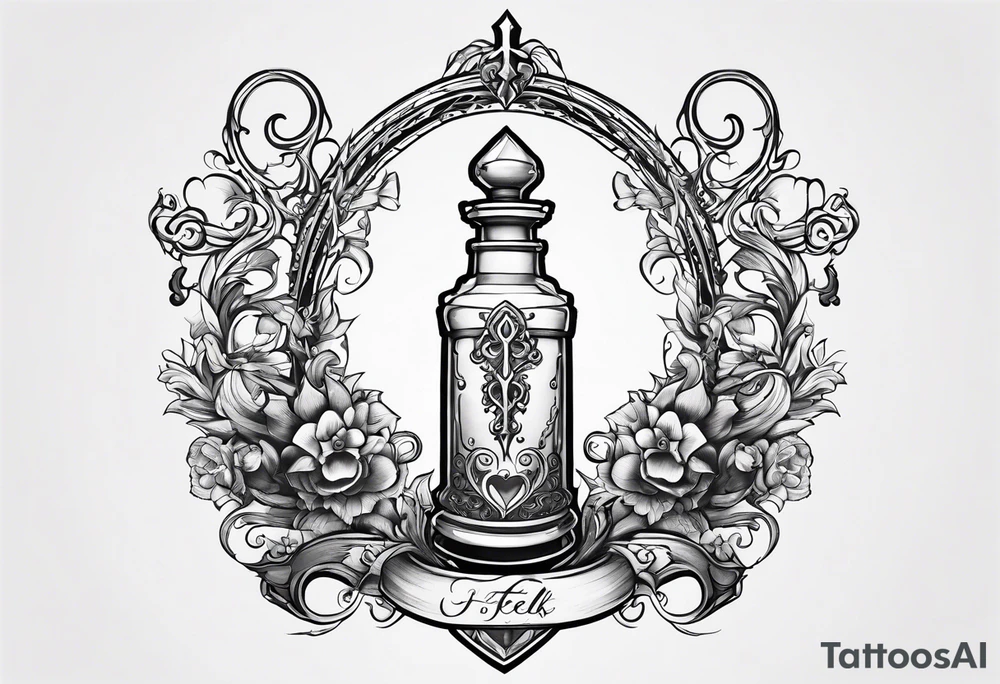 Kingdom hearts keyblade in a Felix felicis potion bottle tattoo idea