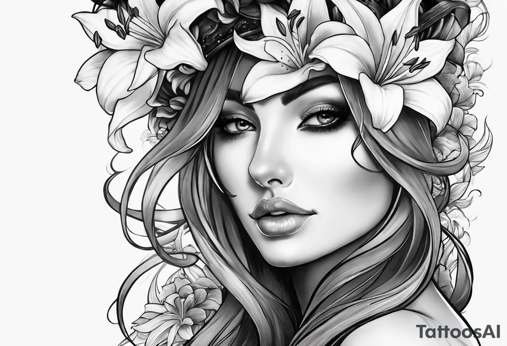 Skulls, lilies, the goddess Mara On the hand tattoo idea