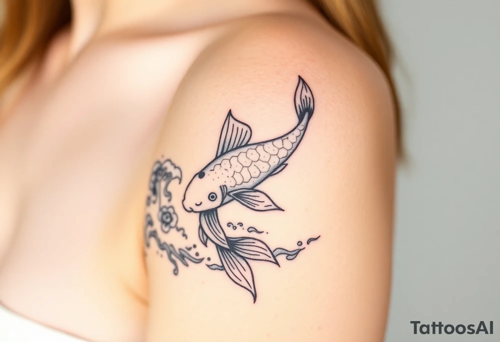 traditional koi fish swimming upstream through turbulent waves tattoo idea