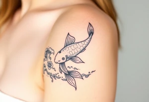 traditional koi fish swimming upstream through turbulent waves tattoo idea