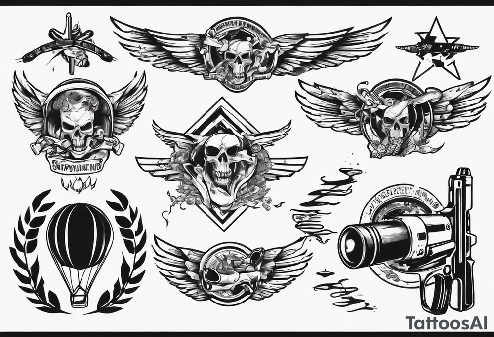 skydiving and shooting guns tattoo idea