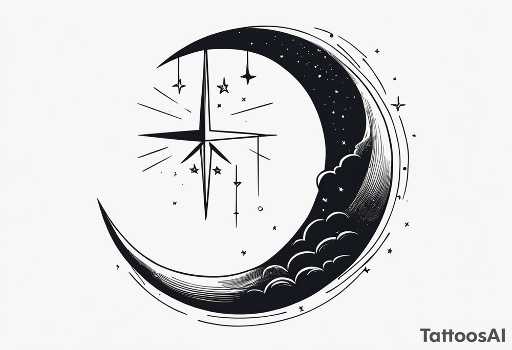 A lightning bolt crossing over a crescent moon tattoo idea