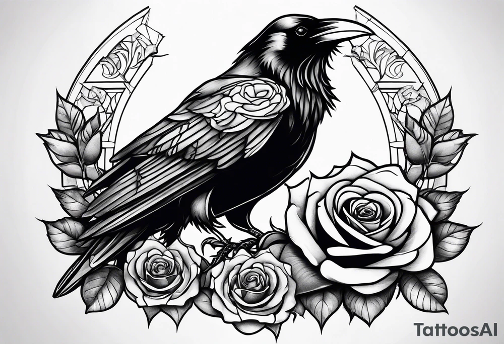 Raven holding  rose  forarm  placement tattoo idea