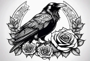 Raven holding  rose  forarm  placement tattoo idea