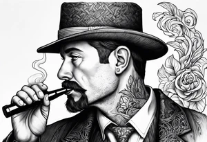 Neotraditional man smoking a pipe tattoo idea