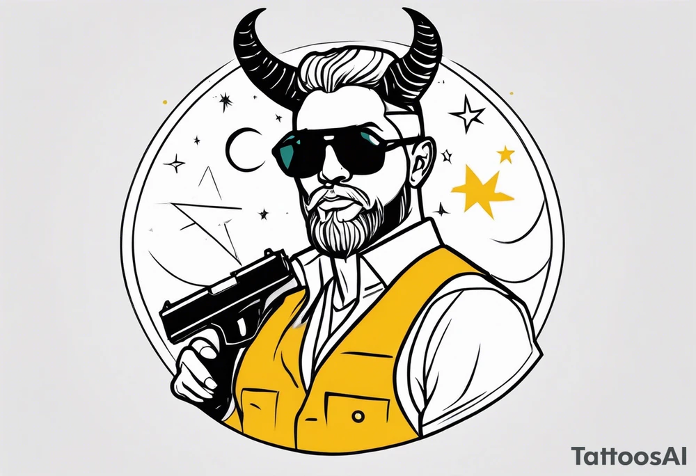 capricorn man with sunglasses and gun tattoo idea