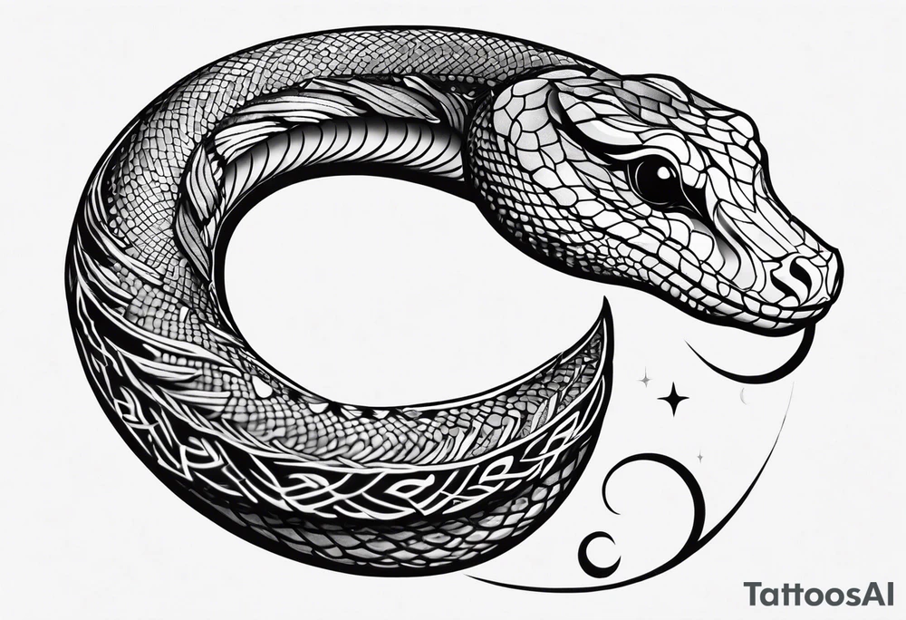 small snake wrapped around a crescent moon, simple and elegant, more moon than snake tattoo idea