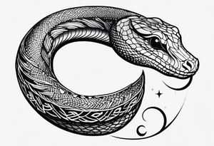 small snake wrapped around a crescent moon, simple and elegant, more moon than snake tattoo idea