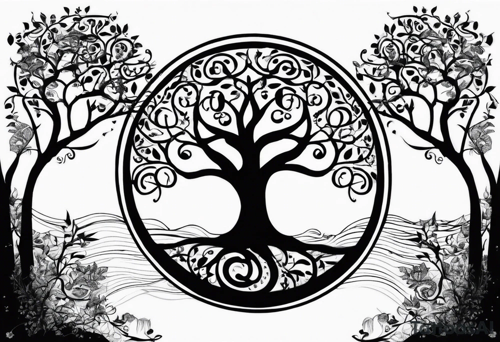 Circular tree of life, with "D3" in the branches, and, "S" and "J" in the roots tattoo idea