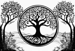 Circular tree of life, with "D3" in the branches, and, "S" and "J" in the roots tattoo idea