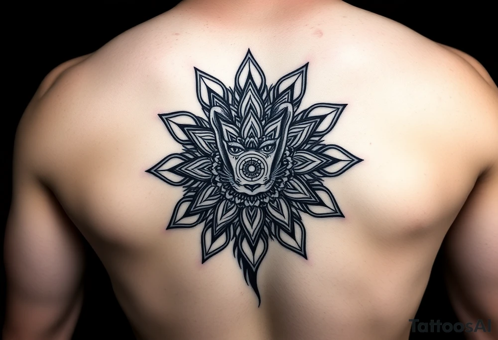 lioness with a mandala behind her tattoo idea