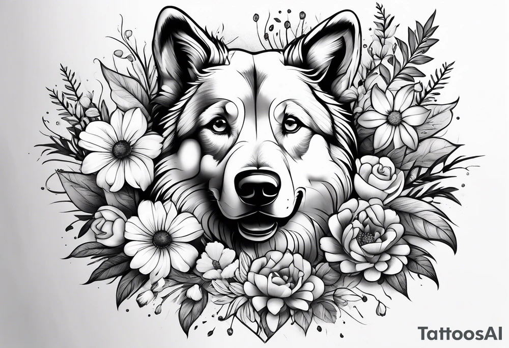 paw print and wild flowers tattoo idea