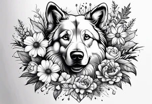 paw print and wild flowers tattoo idea