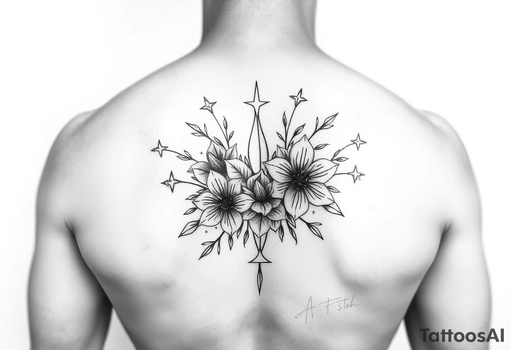 stars flowers tattoo idea