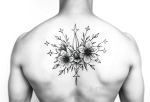 stars flowers tattoo idea
