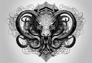 Long tattoo for forearm. Lovecraftian creature, with technological elements. Tentacles protect a heart. tattoo idea