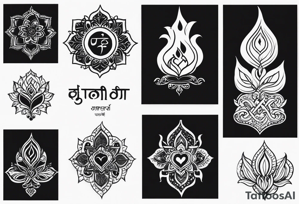 Tattoo ਨਿਰਭਉ ਨਿਰਵੈਰ written in Gurmukhi written text. Add fire and heart to symbolize strength and love tattoo idea