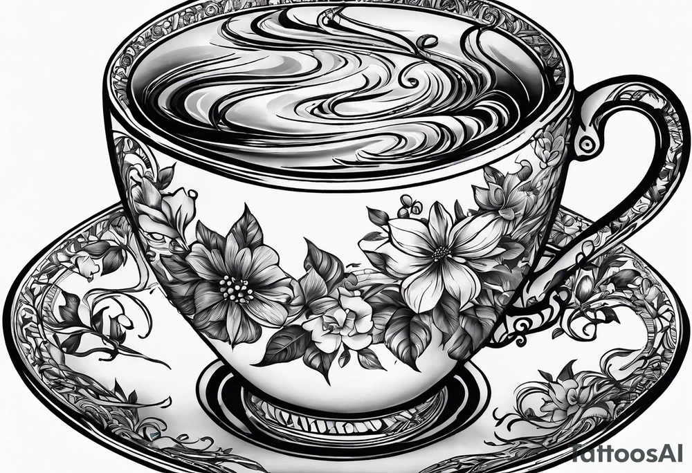 A cup of music in the morning. The tea, inside the cup, is made by music tattoo idea