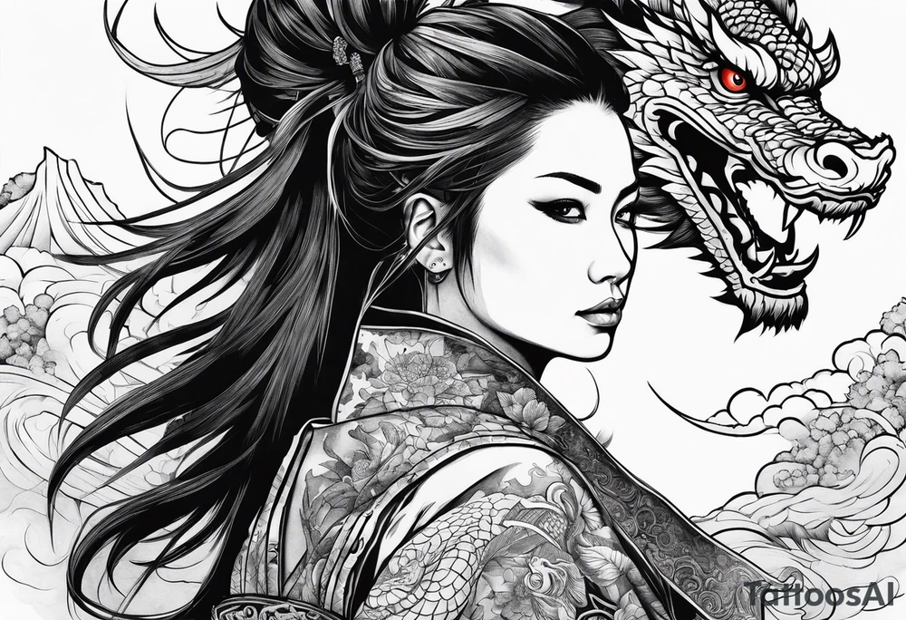 Samurai girl with dragon tattoo idea