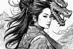 Samurai girl with dragon tattoo idea
