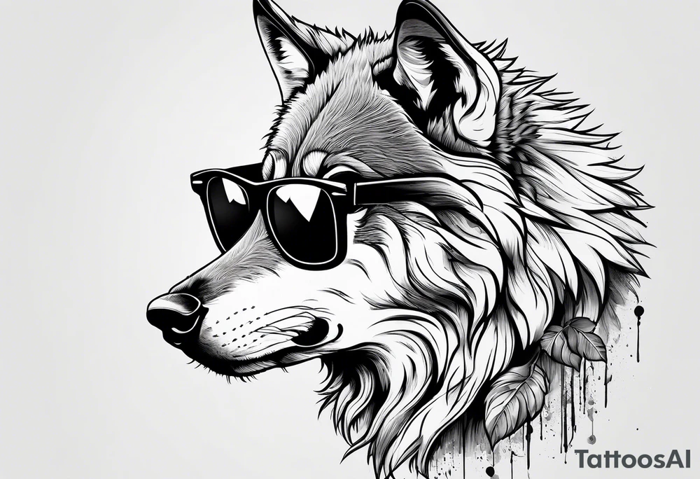 Badass Wolf wearing Sunglasses tattoo idea