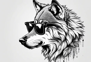 Badass Wolf wearing Sunglasses tattoo idea