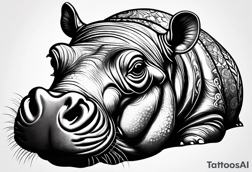 Baby hippopotamus tattoo idea